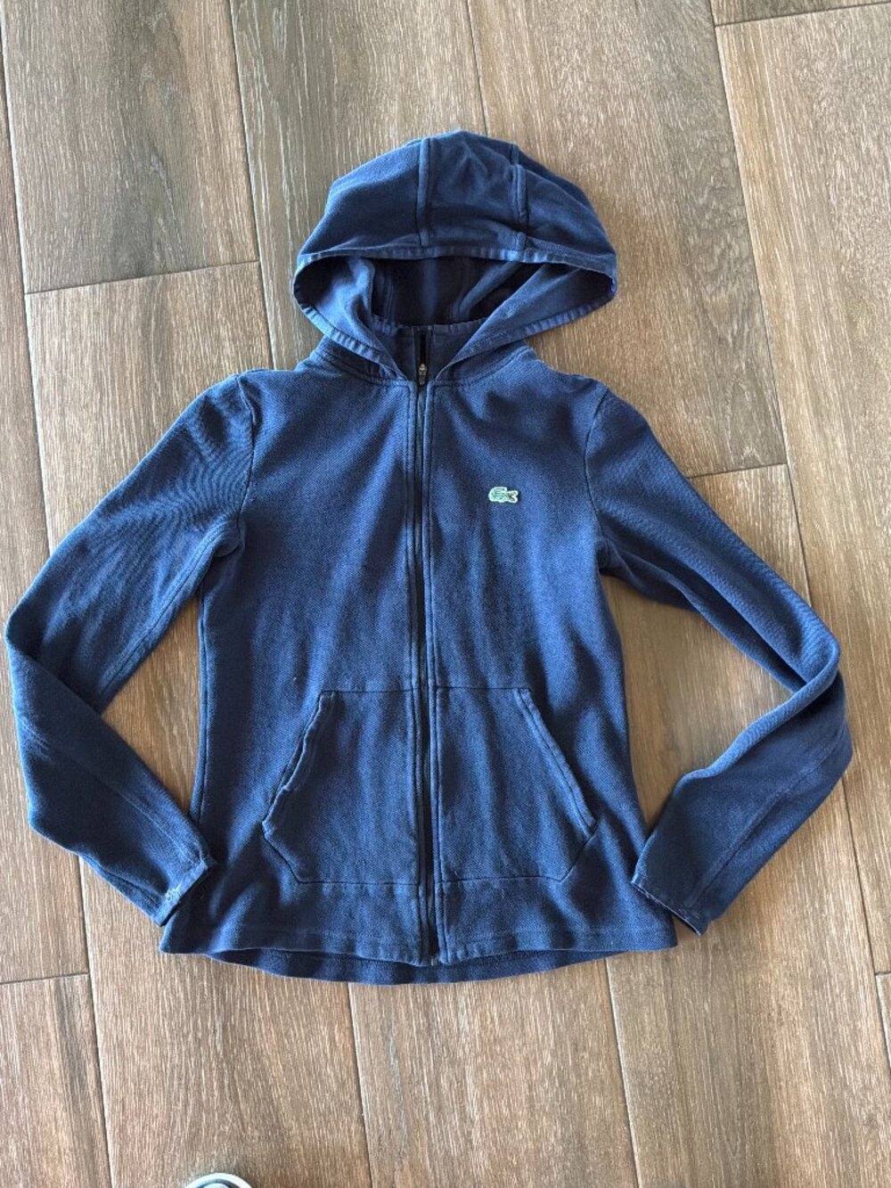 Lacoste women's cotton interlock full zip navy hoodie size 34- XS (USA)